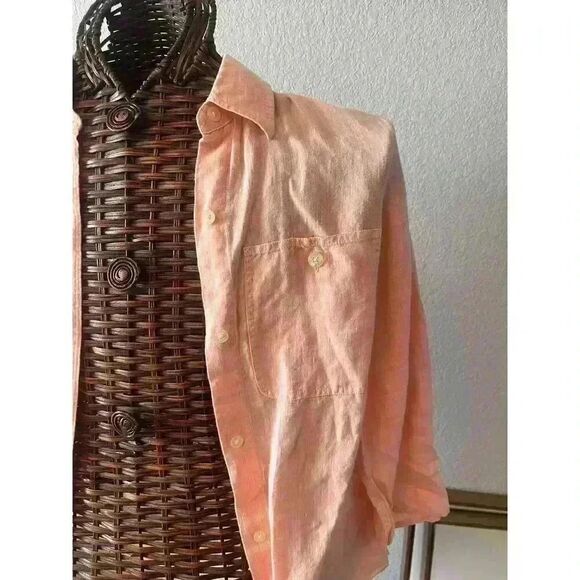 Lauren Ralph Lauren Peach Linen Button Up Top 3/4 Sleeves size Small prep - Picture 2 of 6